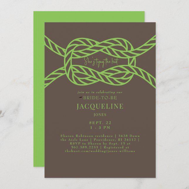 Lime Green & Brown Tying the Knot Wedding Shower Invitation (Front/Back)
