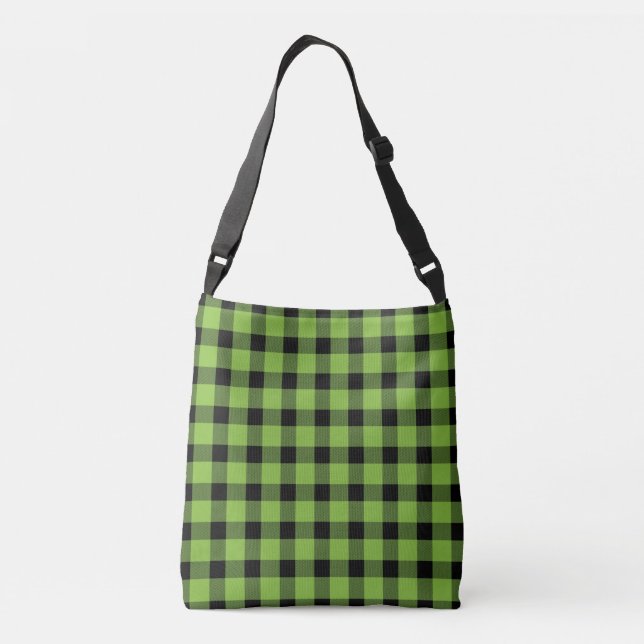 Lime Green Buffalo Country Lumberjack Plaid Crossbody Bag (Back)
