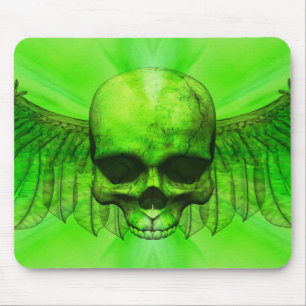 Lime Green Burst Winged Skull Mouse Mat