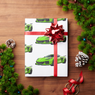 Lime Green C8 Corvette Sports Car Hand Drawn Wrapping Paper