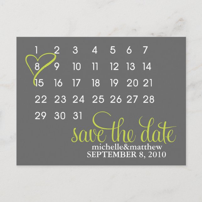 Lime Green Calendar Wedding Announcement (Front)