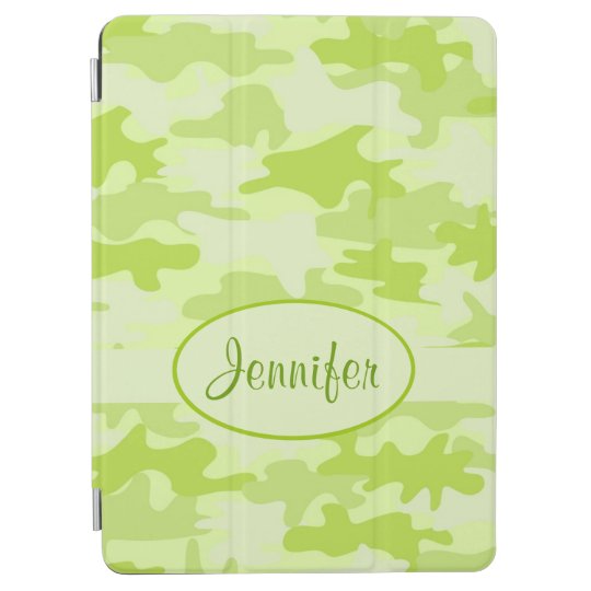 Lime Green Camo Camouflage Name Personalised iPad Air Cover