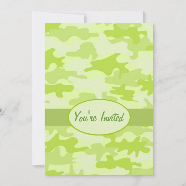 Lime Green Camo Camouflage Party Event Invitation (Front)