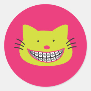 Lime Green Cat Wearing Braces Orthodontist Classic Round Sticker