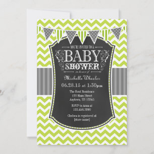 Lime Green Chalkboard Chevron Baby Shower Invite