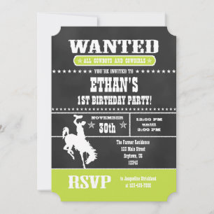 Lime Green Chalkboard Cowboy Birthday Invitation