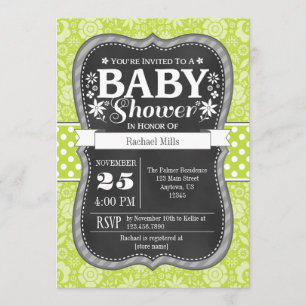 Lime Green Chalkboard Floral Baby Shower Invite