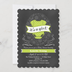 Lime Green Chalkboard Girl Baby Shower Invite