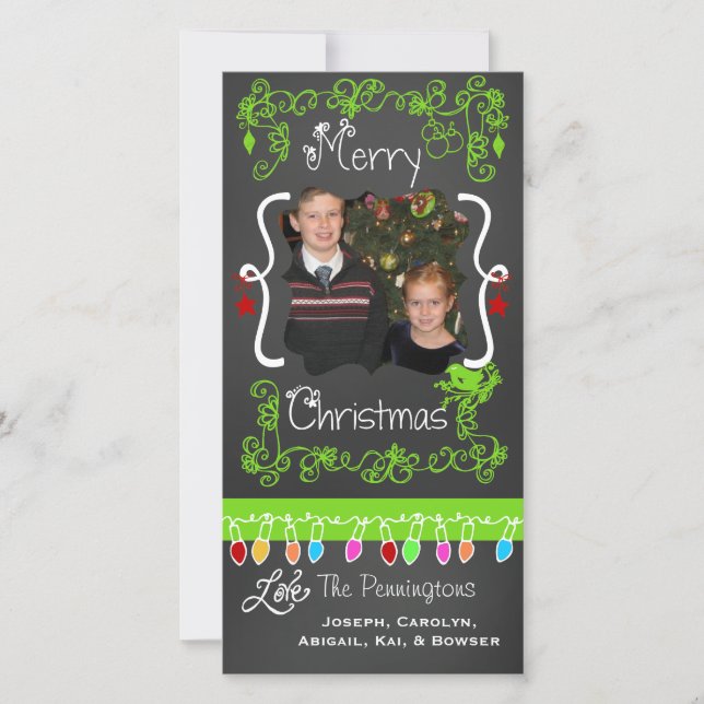 Lime Green Chalkboard Merry Christmas Photo Card (Front)