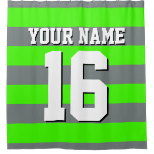 Lime Green Charcoal Sports Jersey Preppy Stripe Shower Curtain