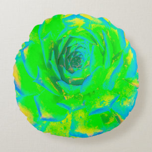 Lime Green Chartreuse Succulent Sedum Rosette Round Cushion