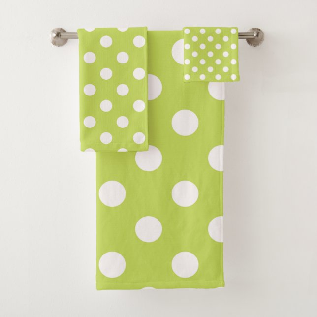 Lime Green Chartreuse & White Polka Dots Dot Bath Towel Set (Insitu)