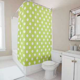 Lime Green Chartreuse & White Polka Dots Dot Shower Curtain