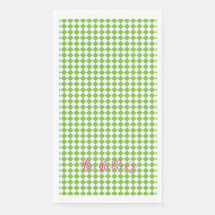 Lime Green Check Pink NAME Festive Fun Preppy Napkin