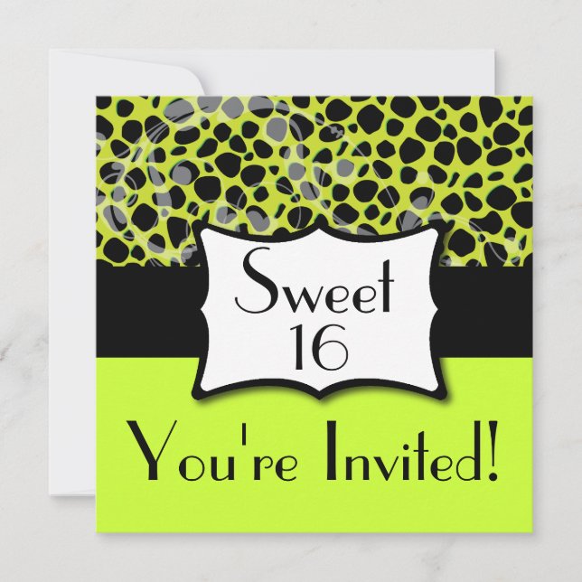 Lime Green Cheetah Sweet 16 Birthday Invitation (Front)