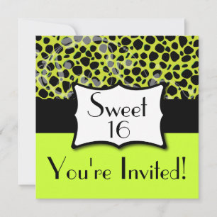 Lime Green Cheetah Sweet 16 Birthday Invitation