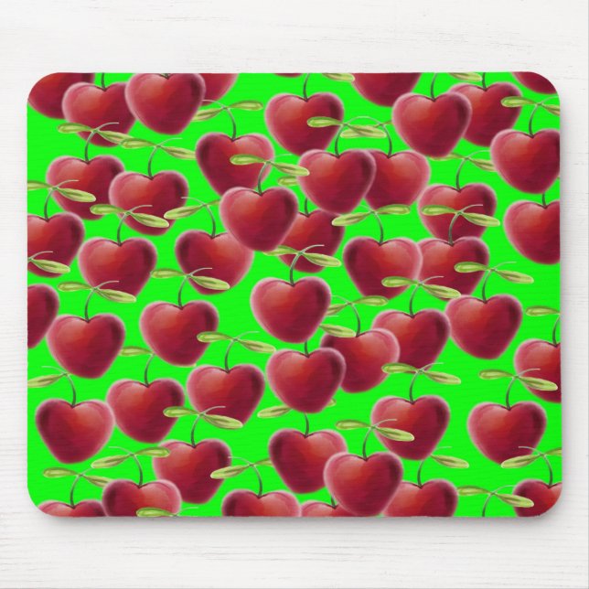Lime Green Cherry Splash Mouse Mat (Front)