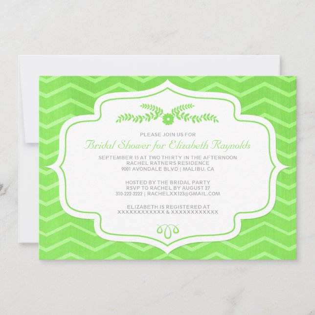 Lime Green Chevron Bridal Shower Invitations (Front)