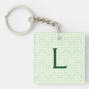 Lime, Green Chevron Pattern Dots Monogram KeyChain