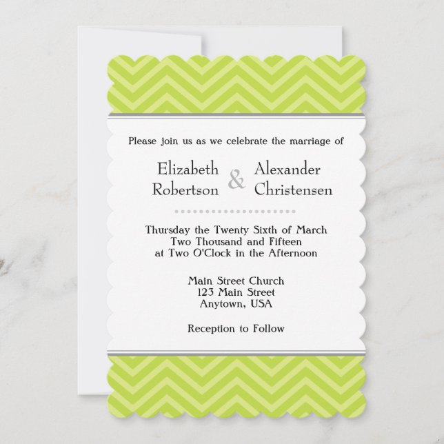 Lime Green Chevron Wedding Invitation (Front)