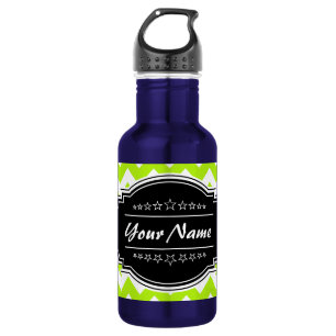 Lime Green Chevron with Black Personalised Name 532 Ml Water Bottle