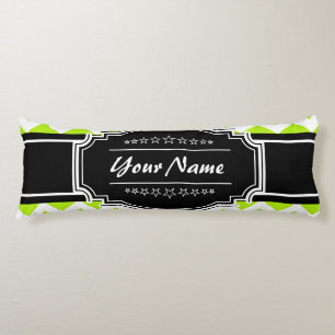 Lime Green Chevron with Black Personalised Name Body Cushion