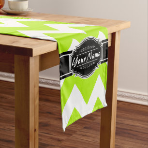 Lime Green Chevron with Black Personalised Name Short Table Runner