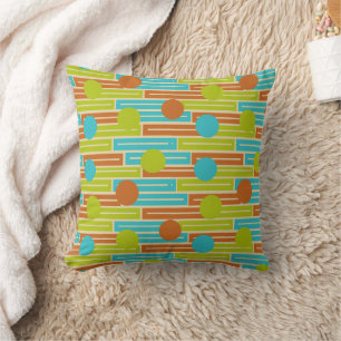 Lime Green, Cinnamon Brown, Turquoise Rectangles Cushion