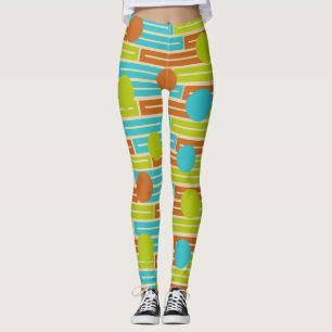 Lime Green, Cinnamon Brown, Turquoise Rectangles Leggings