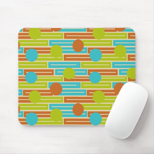 Lime Green, Cinnamon Brown, Turquoise Rectangles Mouse Mat (With Mouse)