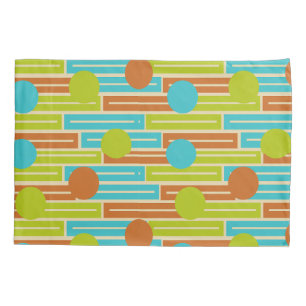Lime Green, Cinnamon Brown, Turquoise Rectangles Pillowcase