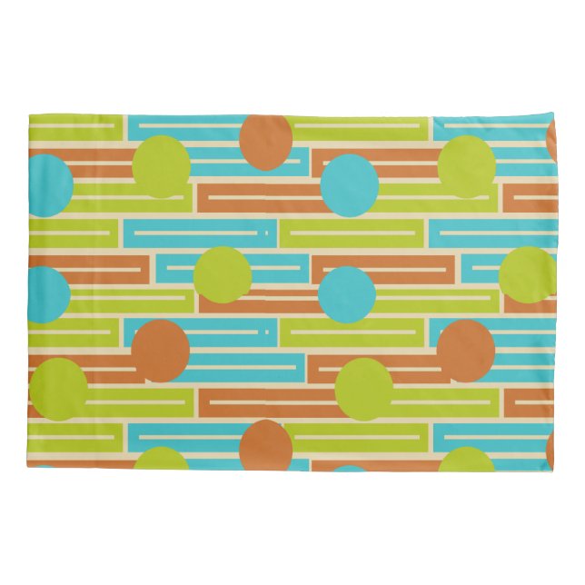 Lime Green, Cinnamon Brown, Turquoise Rectangles Pillowcase (Back)