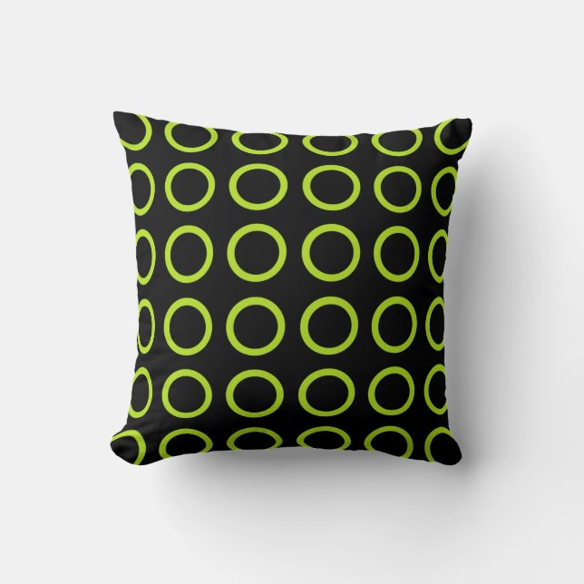 Lime Green Circles Black Cushion (Front)