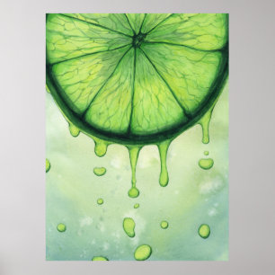 Lime Green Citrus Slice Hand Painted Watercolor Poster