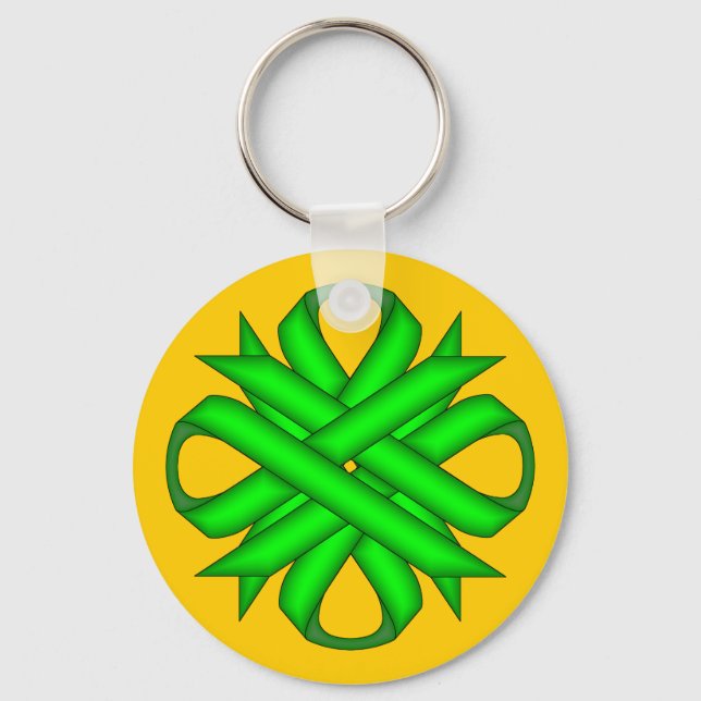 Lime Green Clover Ribbon by Kenneth Yoncich Key Ring (Front)