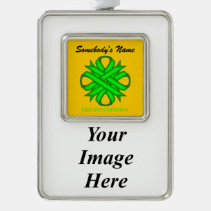 Lime Green Clover Ribbon Tmpl (V-I) by K Yoncich Silver Plated Framed Ornament