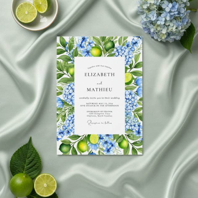 Lime Green Coastal Mediterranean Wedding Invitation (Creator Uploaded)