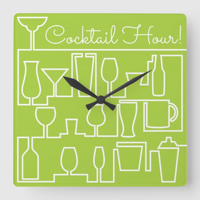 Lime green cocktail party square wall clock (Front)