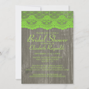 Lime Green Country Lace Bridal Shower Invitations