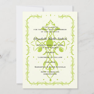 Lime green Cross First Communion Confirmation Invitation