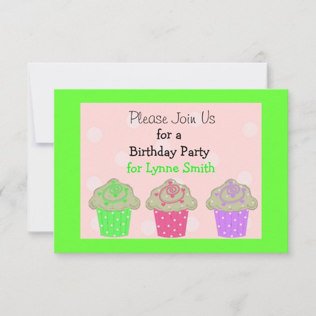 Lime Green Cupcake Birthday Party Invitation (Front)
