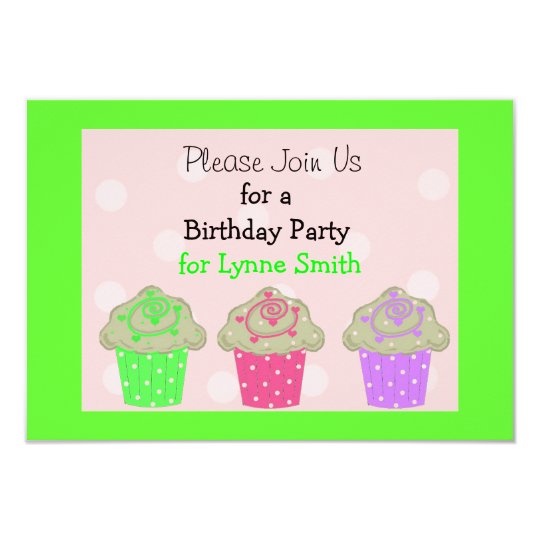 Lime Green Cupcake Birthday Party Invitation