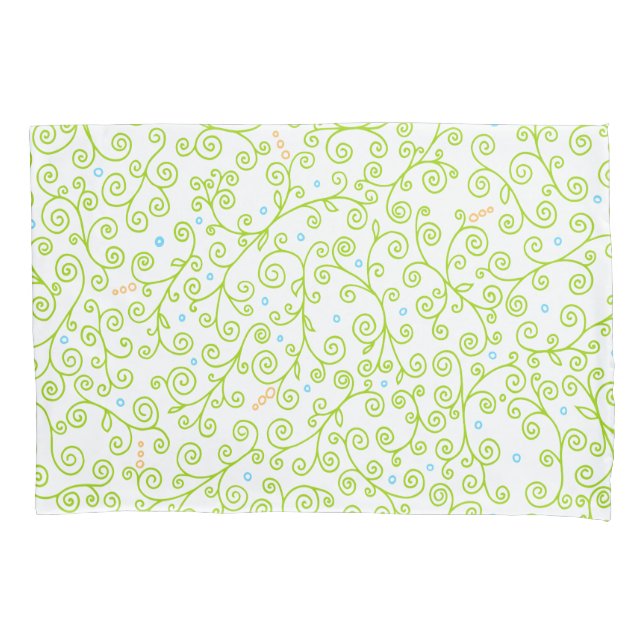 Lime Green Curlicue Vines | Whimsical Pattern Pillowcase (Front)