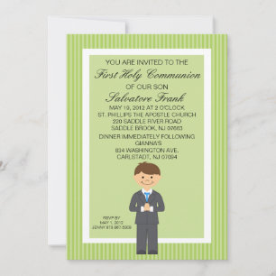 Lime Green Cute First Communion Boy Invitation