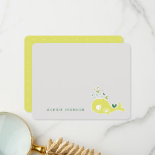 Lime Green Cute Pregnant Mummy Whale Baby Shower Thank You Card