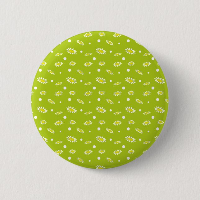 Lime Green Daisy Polka Dot Retro Spring Pattern 6 Cm Round Badge (Front)