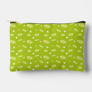 Lime Green Daisy Polka Dot Retro Spring Pattern Accessory Pouch