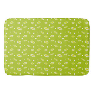 Lime Green Daisy Polka Dot Retro Spring Pattern Bath Mat