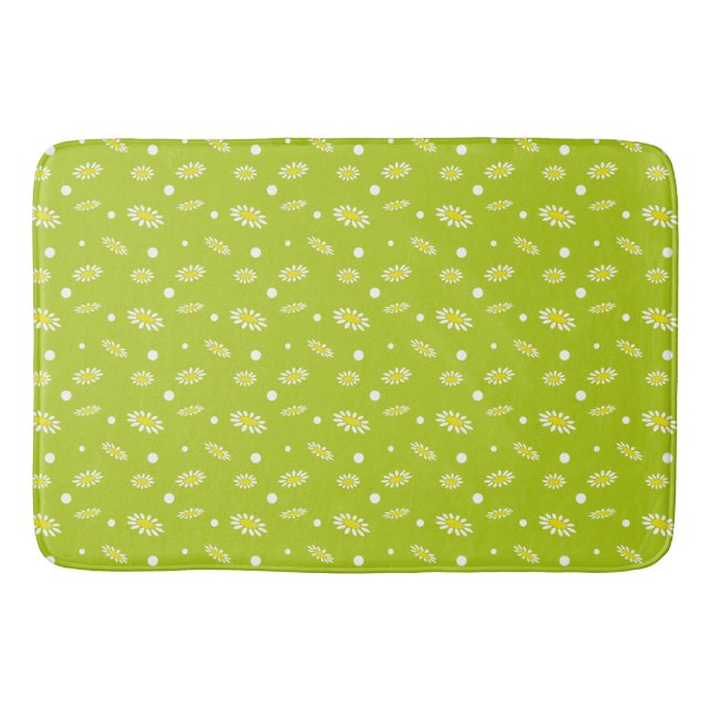Lime Green Daisy Polka Dot Retro Spring Pattern Bath Mat (Front)