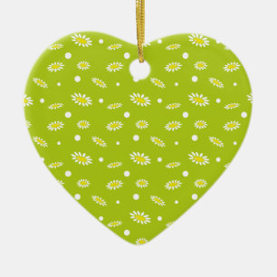 Lime Green Daisy Polka Dot Retro Spring Pattern Ceramic Tree Decoration